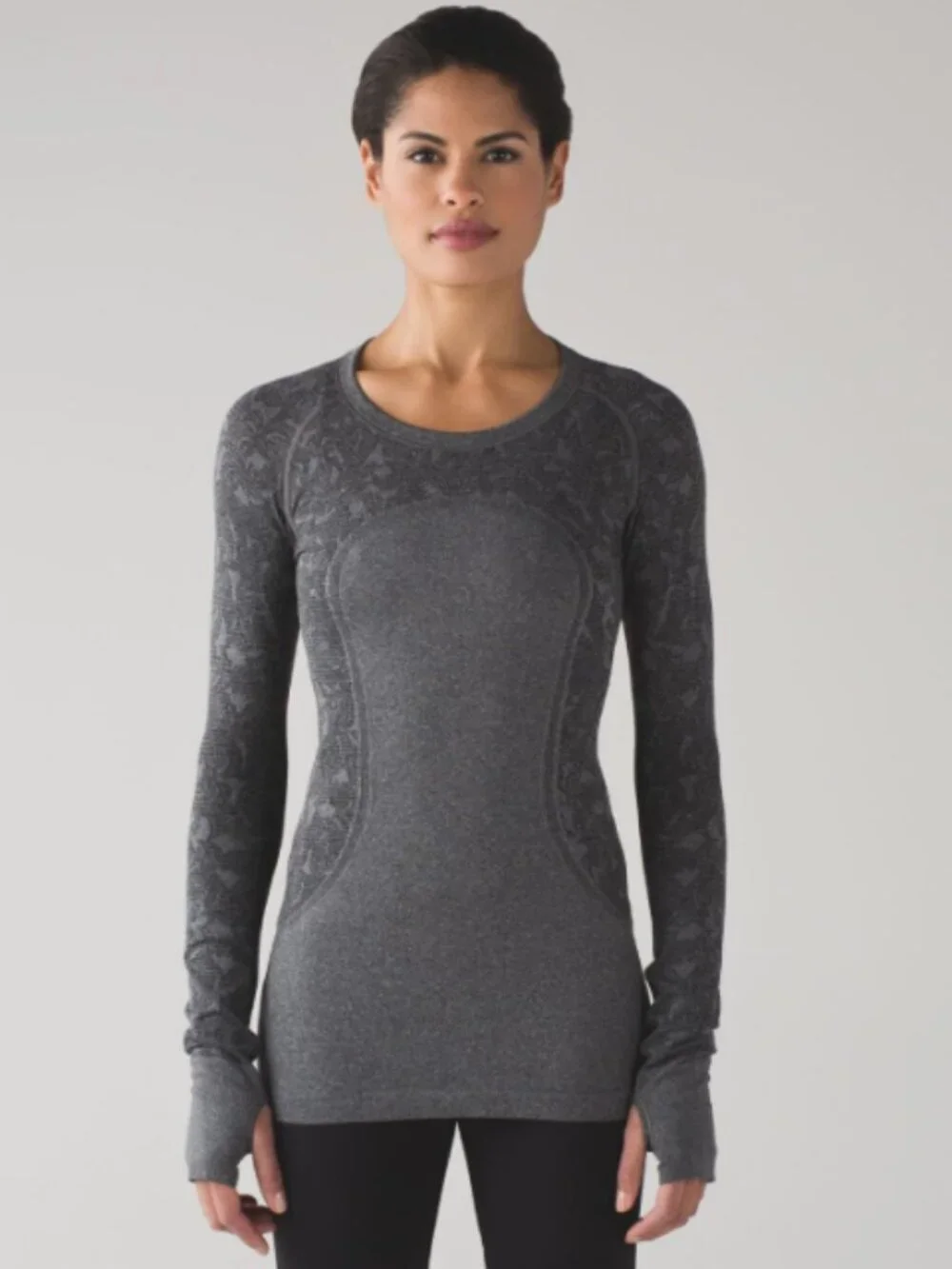 Lululemon Swiftly Tech Long Sleeve Crew Heathered Black Size 8 Sporty Gym Casual